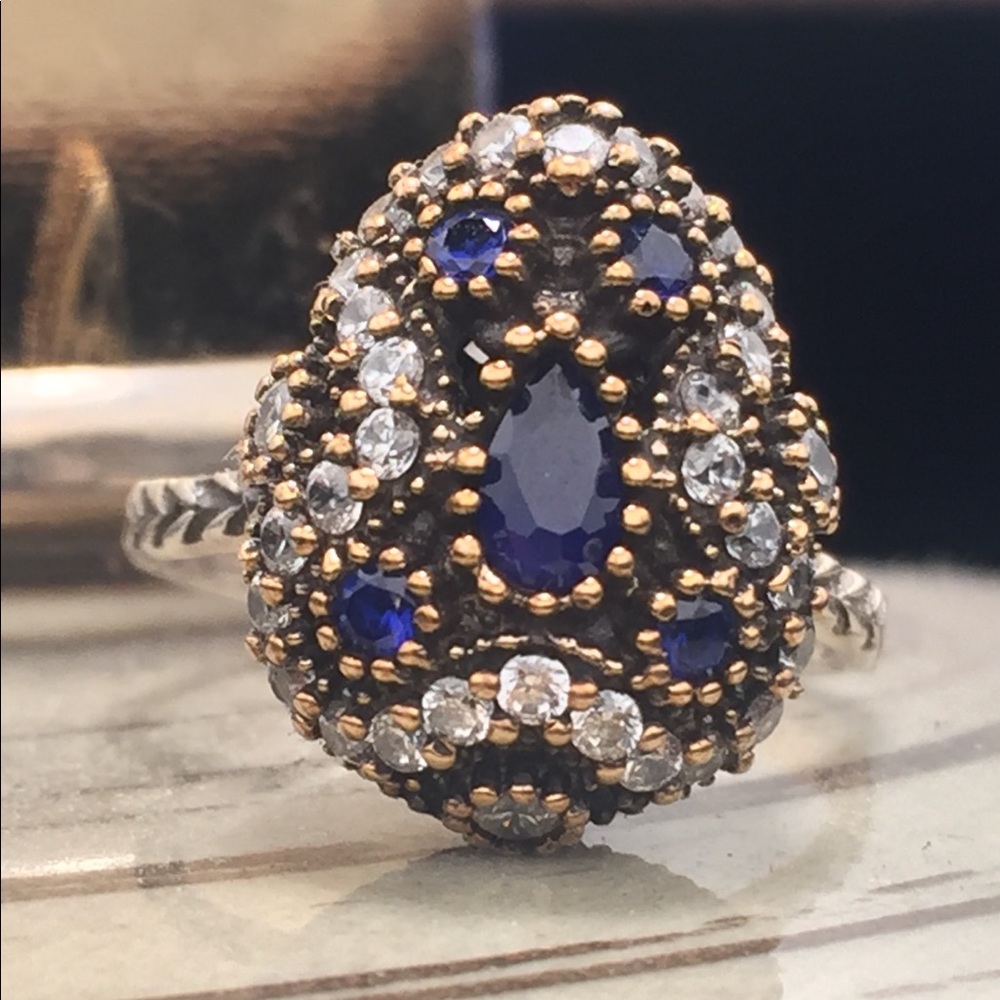 Sterling silver vintage ring genuine stones s6.5